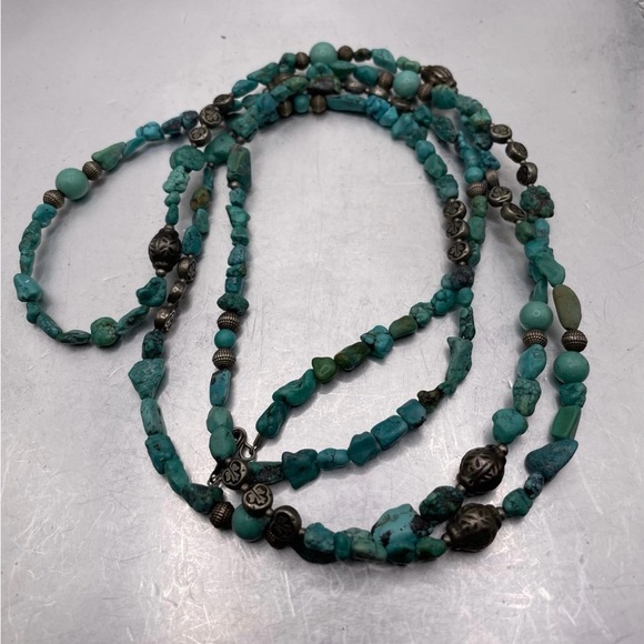 30 inches long tumbled Turquoise and silver Necklace - Picture 2 of 8
